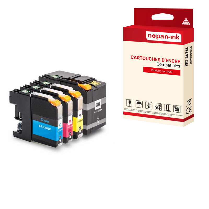 ENCRE compatible pour BROTHER LC22E multi-couleurs PK4 57,6ml 15,6ml