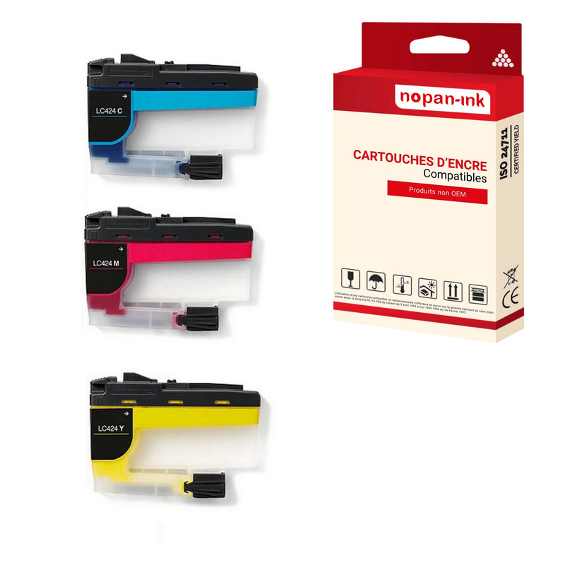 ENCRE compatible pour BROTHER LC424XL Multi-couleurs PK3 750 Pages