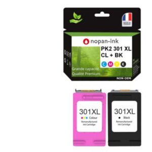 2 Cartouche d'encre compatible pour HP 301 XL Noir / Couleur CH563EE/CH564EE