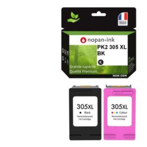 2 Cartouches d'encre compatible pour HP 305 XL Noir / Couleur 3YM62AE/3YM63AE