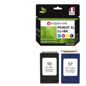 56 + 57XL fabriqué en France, 2 Cartouche d'encre compatible pour HP 56 + 57 XL