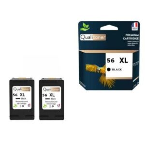 56XL fabriqué en France, 2 Cartouche d'encre compatible pour HP 56 XL Noir C6656