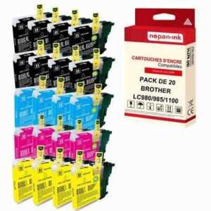 NOPAN-INK - x20 Cartouche compatible pour BROTHER LC1100XL Noir + Couleur