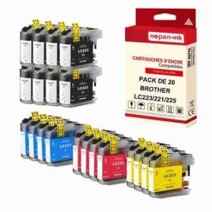NOPAN-INK - x20 Cartouche compatible pour BROTHER LC221XL Noir + Couleur