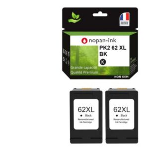 62XL fabriqué en France, 2 Cartouche d'encre compatible pour HP 62 XL Noir C2P04
