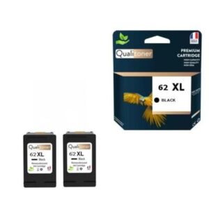 62XL fabriqué en France, 2 Cartouche d'encre compatible pour HP 62 XL Noir C2P04