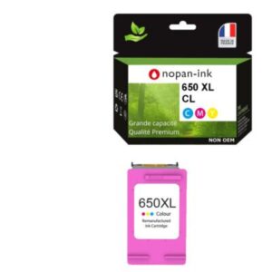 650XL fabriqué en France, 1 Cartouche d'encre compatible pour HP 650 XL Couleu