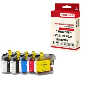 NOPAN-INK - x5 Cartouche compatible pour BROTHER LC225XL Noir (x2) + Couleur