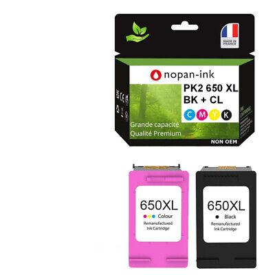 650XL fabriqué en France, 2 Cartouche d'encre compatible pour HP 650 XL Noir / C
