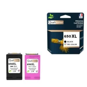650XL fabriqué en France, 2 Cartouche d'encre compatible pour HP 650 XL Noir / C