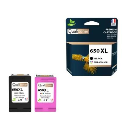 650XL fabriqué en France, 2 Cartouche d'encre compatible pour HP 650 XL Noir / C
