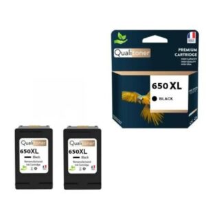 650XL fabriqué en France, 2 Cartouche d'encre compatible pour HP 650 XL Noir CZ1