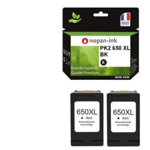 650XL fabriqué en France, 2 Cartouche d'encre compatible pour HP 650 XL Noir CZ1