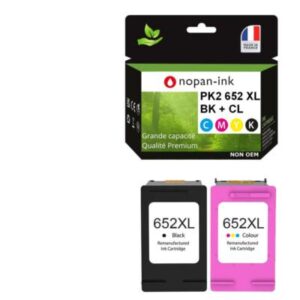 652XL fabriqué en France, 2 Cartouche d'encre compatible pour HP 652 XL Noir / C