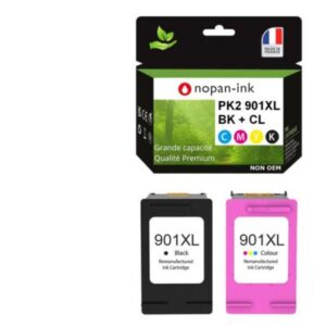 901XL fabriqué en France, 2 Cartouche d'encre compatible pour HP 901 XL Noir / C
