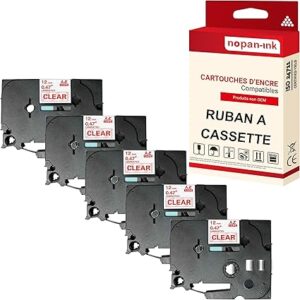 RUBAN compatible pour Brother TZE-132 Rouge + transparent PK5 Largeur 12 mm / 8 mètres
