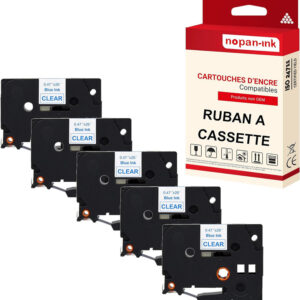 RUBAN compatible pour Brother TZE-133 Bleu + transparent PK5 Largeur 12 mm / 8 mètres