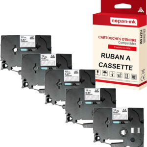 RUBAN compatible pour Brother TZE-135 Blanc + transparent PK5 Largeur 12 mm / 8 mètres