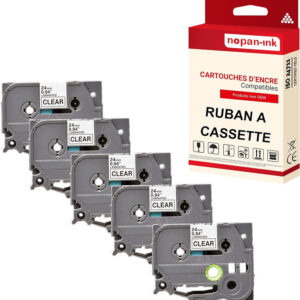 RUBAN compatible pour Brother TZE-151 Noir + transparent PK5 Largeur 24 mm / 8 mètres
