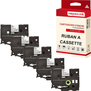 RUBAN compatible pour Brother TZE-161 Noir + transparent PK5 Largeur 36 mm / 8 mètres
