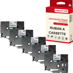 RUBAN compatible pour Brother TZE-211 Noir + blanc PK5 Largeur 6 mm / 8 mètres