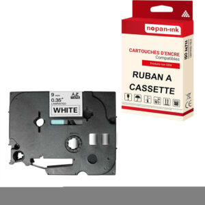 RUBAN compatible pour Brother TZE-221 Noir + blanc PK1 Largeur 9 mm / 8 mètres