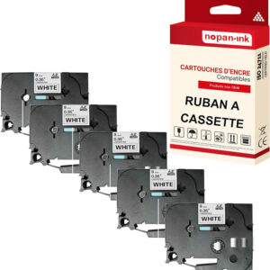 RUBAN compatible pour Brother TZE-221 Noir + blanc PK5 Largeur 9 mm / 8 mètres