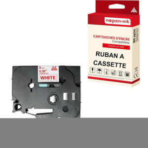 RUBAN compatible pour Brother TZE-222 Rouge + Blanc PK1 Largeur 9 mm / 8 mètres