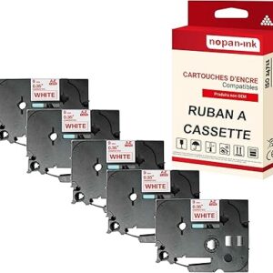 RUBAN compatible pour Brother TZE-222 Rouge + Blanc PK5 Largeur 9 mm / 8 mètres