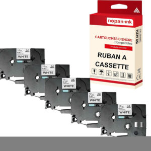 RUBAN compatible pour Brother TZE-231 Noir + blanc PK5 Largeur 12 mm / 8 mètres