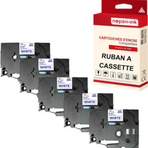 RUBAN compatible pour Brother TZE-233 Blanc + bleu PK5 Largeur 12 mm / 8 mètres