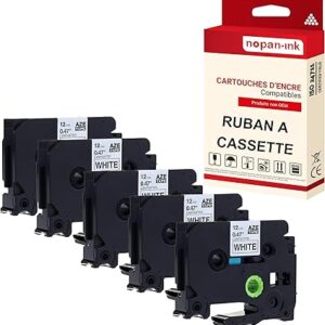 RUBAN compatible pour Brother TZE-241 Noir + blanc PK5 Largeur 18 mm / 8 mètres