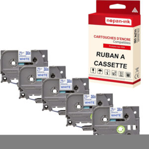 RUBAN compatible pour Brother TZE-243 Blanc + bleu PK5 Largeur 18 mm / 8 mètres