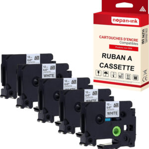RUBAN compatible pour Brother TZE-251 Noir + blanc PK5 Largeur 24 mm / 8 mètres