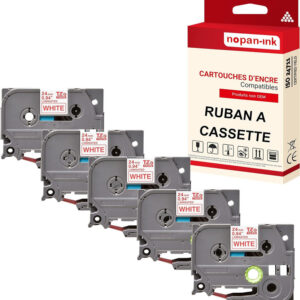 RUBAN compatible pour Brother TZE-252 Rouge + Blanc PK5 Largeur 24 mm / 8 mètres