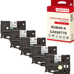 RUBAN compatible pour Brother TZE-261 Noir + blanc PK5 Largeur 36 mm / 8 mètres