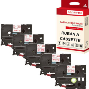 RUBAN compatible pour Brother TZE-262 Rouge + Blanc PK5 Largeur 36 mm / 8 mètres