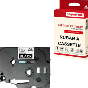 RUBAN compatible pour Brother TZE-325 Noir + blanc PK1 Largeur 9 mm / 8 mètres