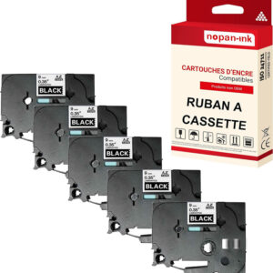 RUBAN compatible pour Brother TZE-325 Noir + blanc PK5 Largeur 9 mm / 8 mètres