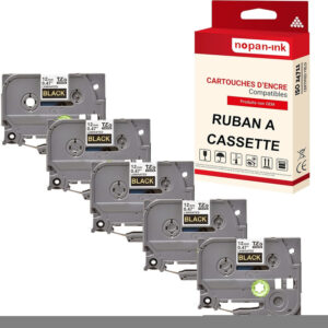 RUBAN compatible pour Brother TZE-334 Noir + or PK5 Largeur 12 mm / 8 mètres