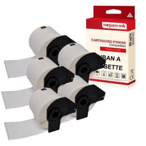 Ruban DK11202 pour Brother compatible noir sur fond blanc x 5 ruban d'étiquette