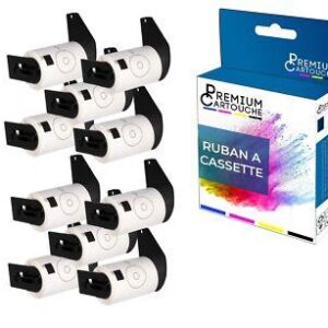 Ruban DK11207 pour Brother compatible noir sur fond blanc x 10 ruban d'étiquett