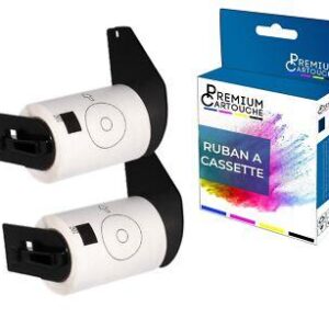 Ruban DK11207 pour Brother compatible noir sur fond blanc x 2 ruban d'étiquette