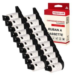 Ruban DK11207 pour Brother compatible noir sur fond blanc x 20 ruban d'étiquett