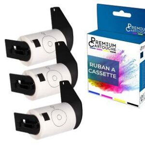 Ruban DK11207 pour Brother compatible noir sur fond blanc x 3 ruban d'étiquette