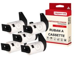 Ruban DK11207 pour Brother compatible noir sur fond blanc x 5 ruban d'étiquette