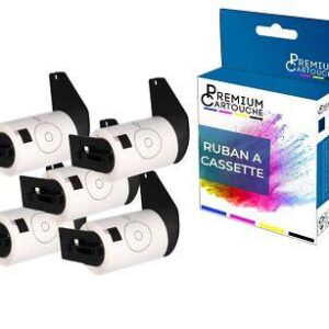 Ruban DK11207 pour Brother compatible noir sur fond blanc x 5 ruban d'étiquette