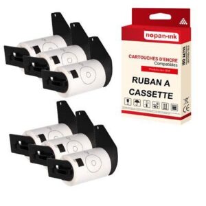 Ruban DK11207 pour Brother compatible noir sur fond blanc x 6 ruban d'étiquette