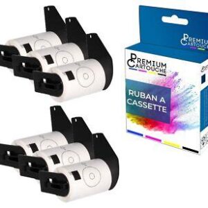 Ruban DK11207 pour Brother compatible noir sur fond blanc x 6 ruban d'étiquette