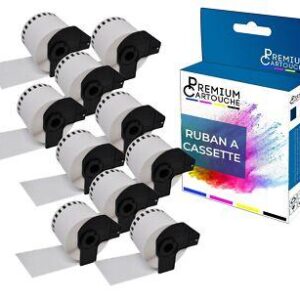 Ruban DK22205 pour Brother compatible noir sur fond blanc x 10 ruban d'étiquett